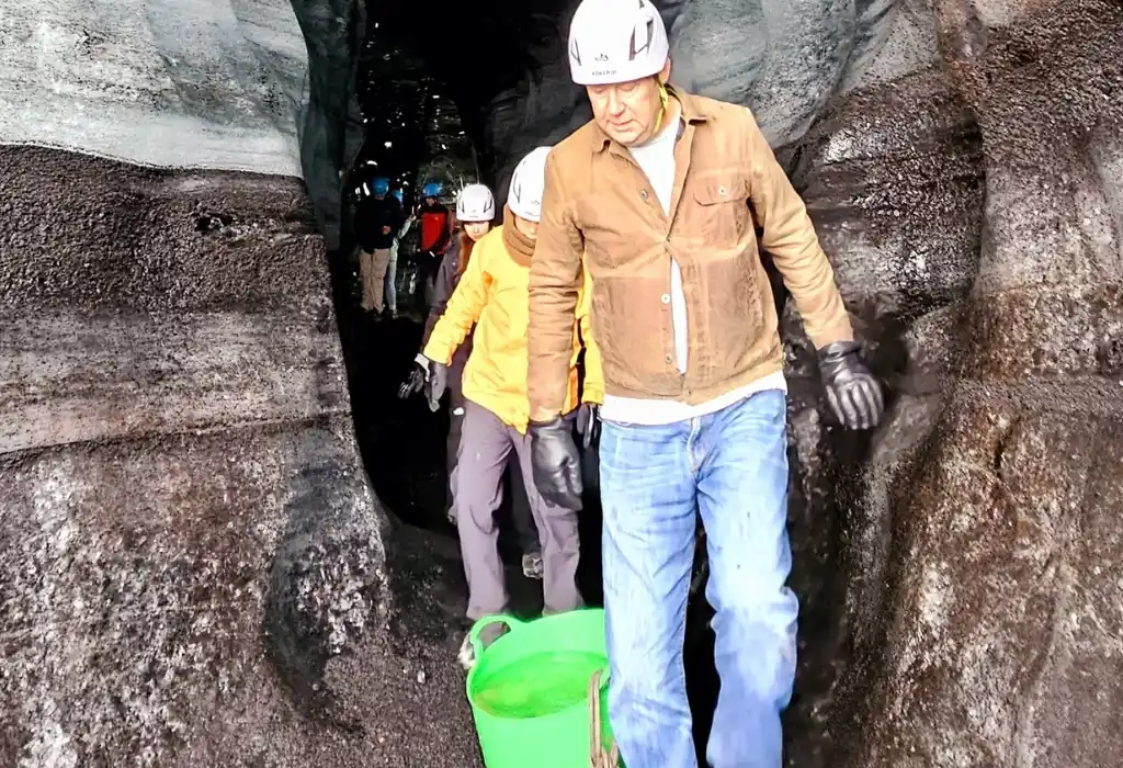 Man inside the Katla Icecave Iceland